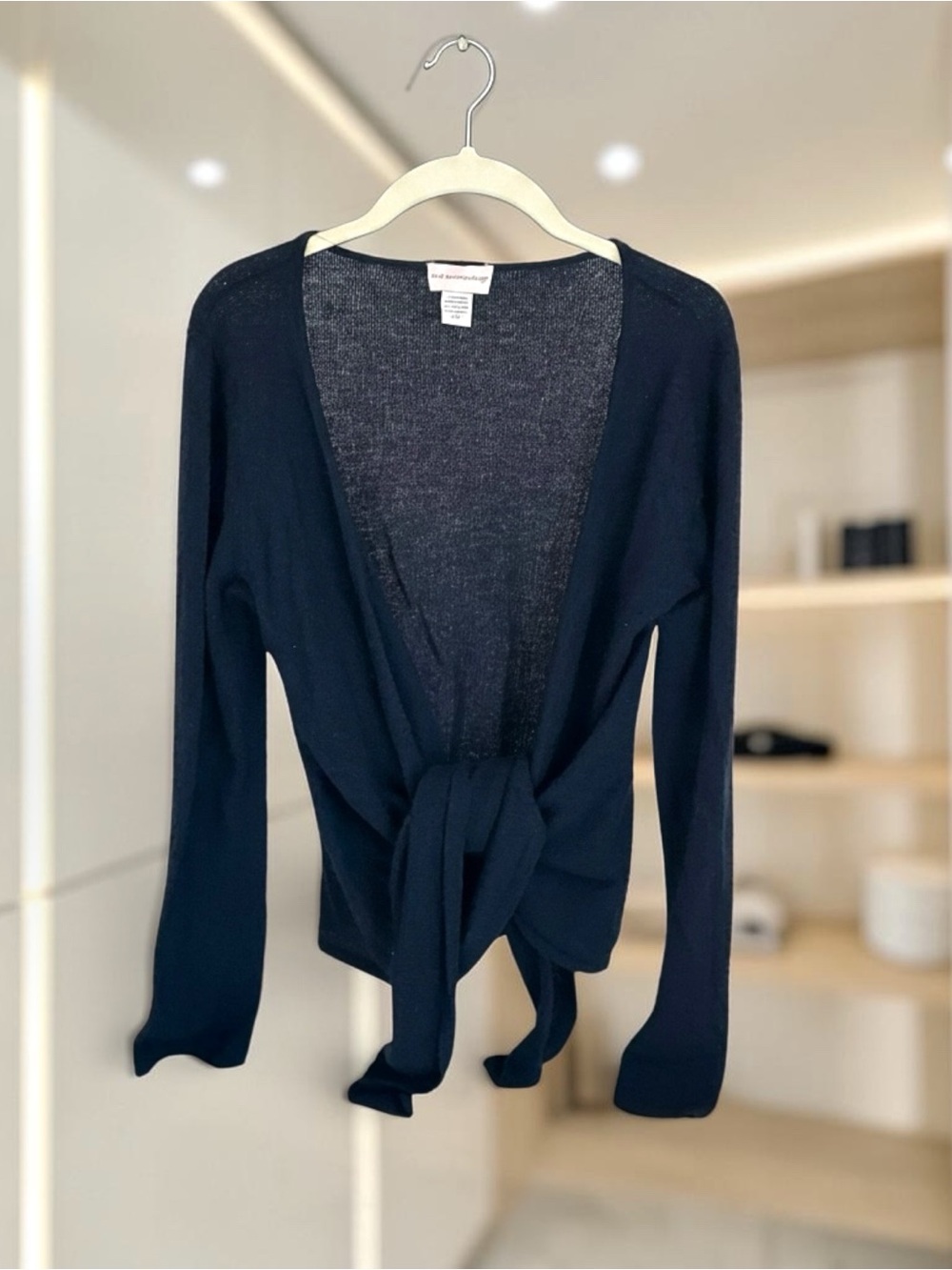 Soft Surroundings 100% Cashmere Navy Tie Front Wrap Cardigan Sweater Size Medium - Picture 2 of 8